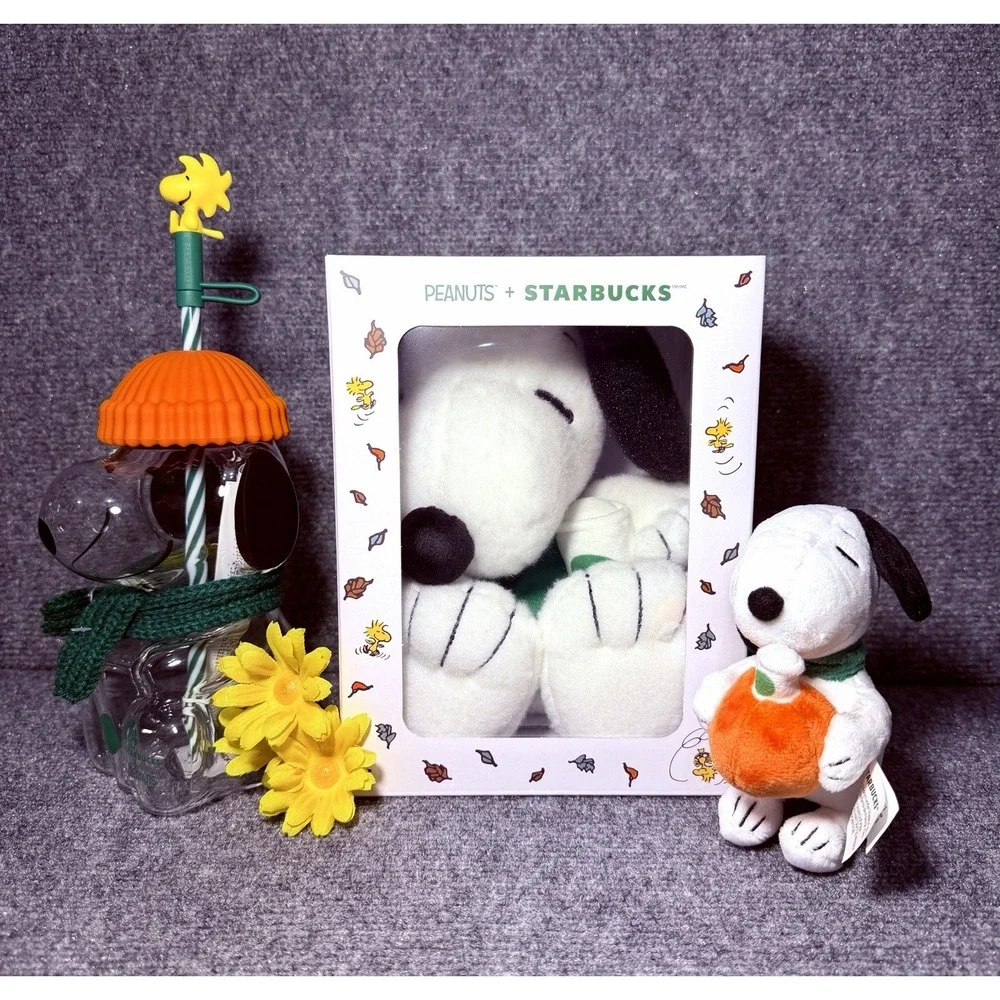 Starbucks x Peanuts Snoopy Bundle Glass Cup Plush Keychain Limited Edition 2026